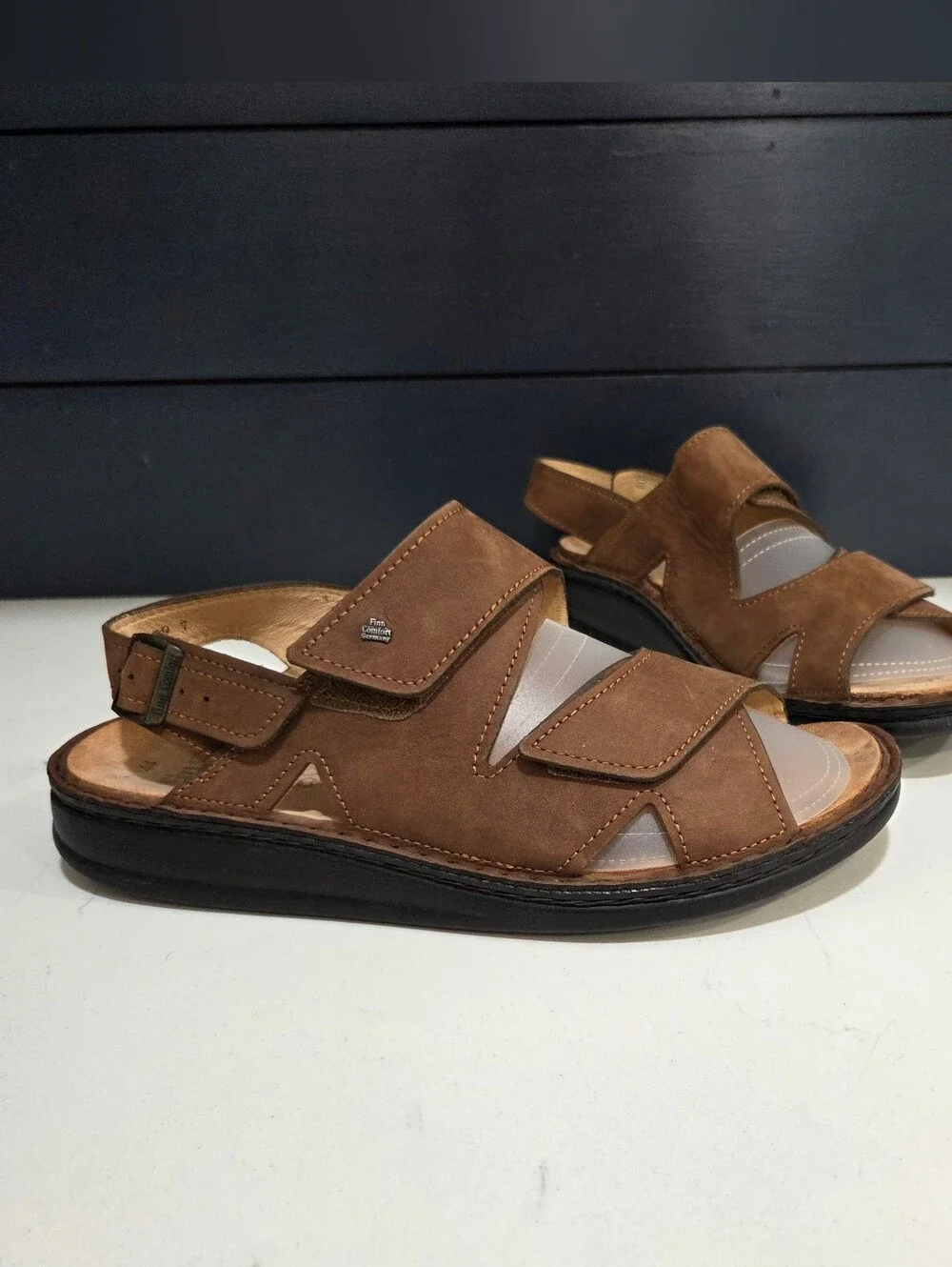 Finn Comfort Leather Comfort Sandals Brown Hook Loop Slingback Germany EU 44